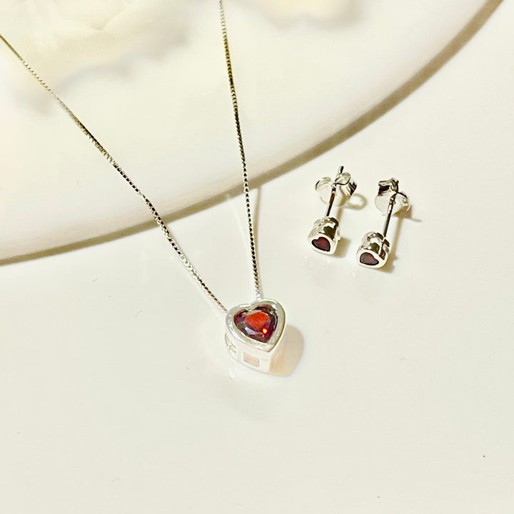 Juego Plata ❤️Corazon Mediano Rojo | Nicola Joyería 