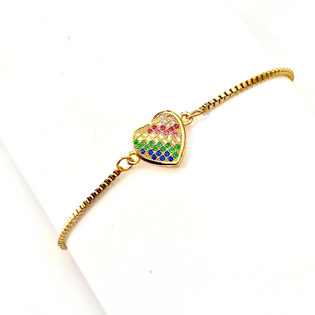 Pulsera Acero 💖 Corazón Multicolor Dorado