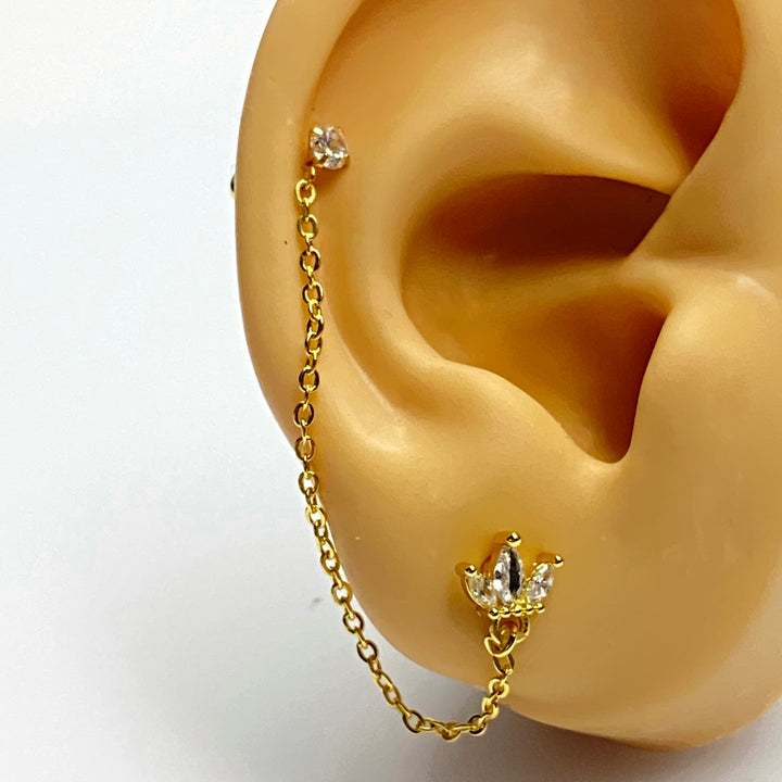 Arete Quirúrgico 🧡 Pétalo Dorado Con Cadena