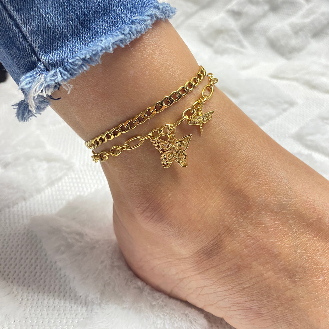 Tobillera Acero 🦋 Mariposa Libélula | Nicola Joyería