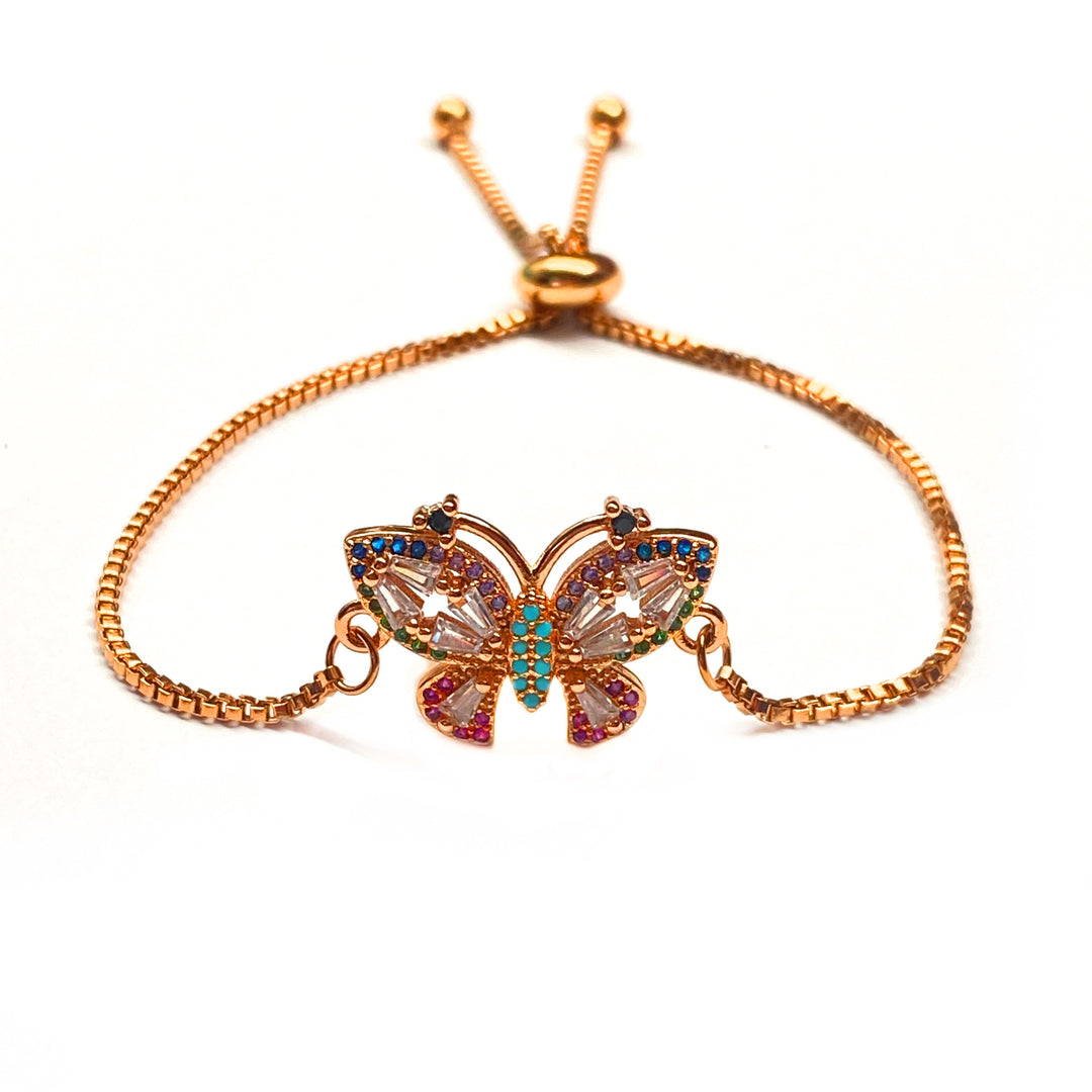 Pulsera Acero 🦋 Mariposa Multicolor Oro Rosa