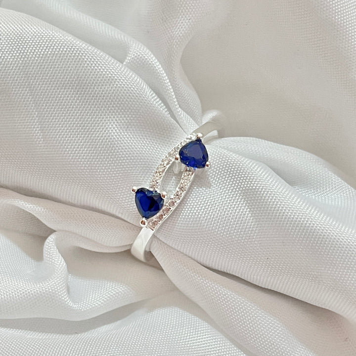 Anillo Plata Promesa Doble Corazón Azul 🔹💙