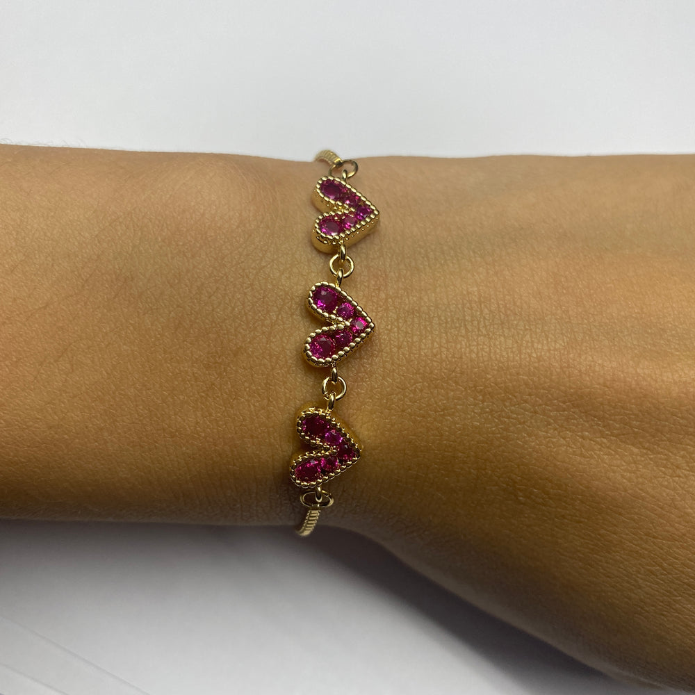 Pulsera Acero 💗 Corazón Dorado Fucsia