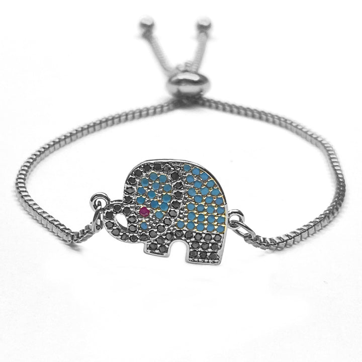 Pulsera Acero 🐘 Elefante Celeste Plateado