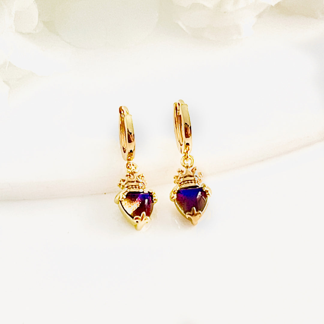 Huggies de Acero☘️👑Corona Morada | Nicola Joyeria 