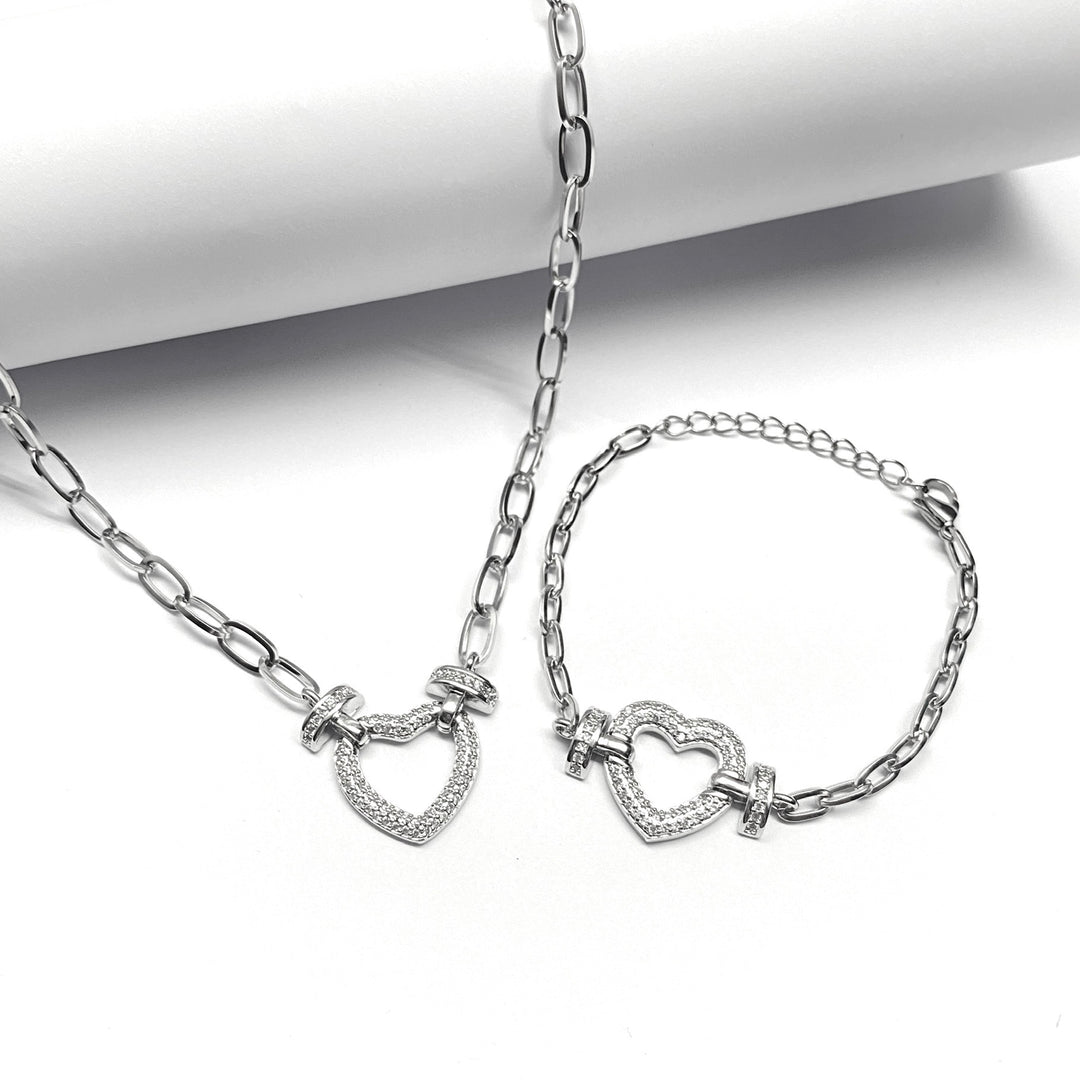 Collar y Pulsera Corazón 💙 Plateado