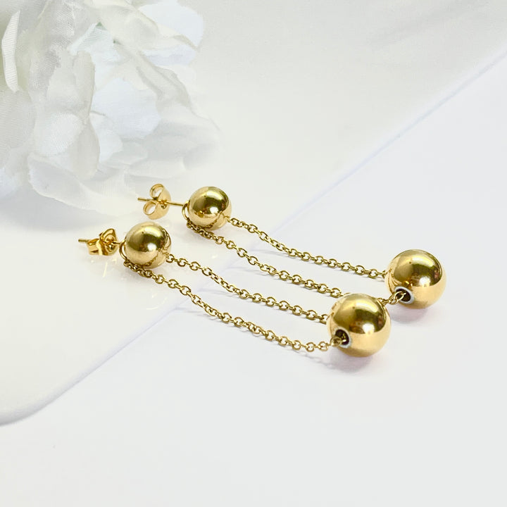 Aretes de Acero Largos Bola 🌈 Dorado
