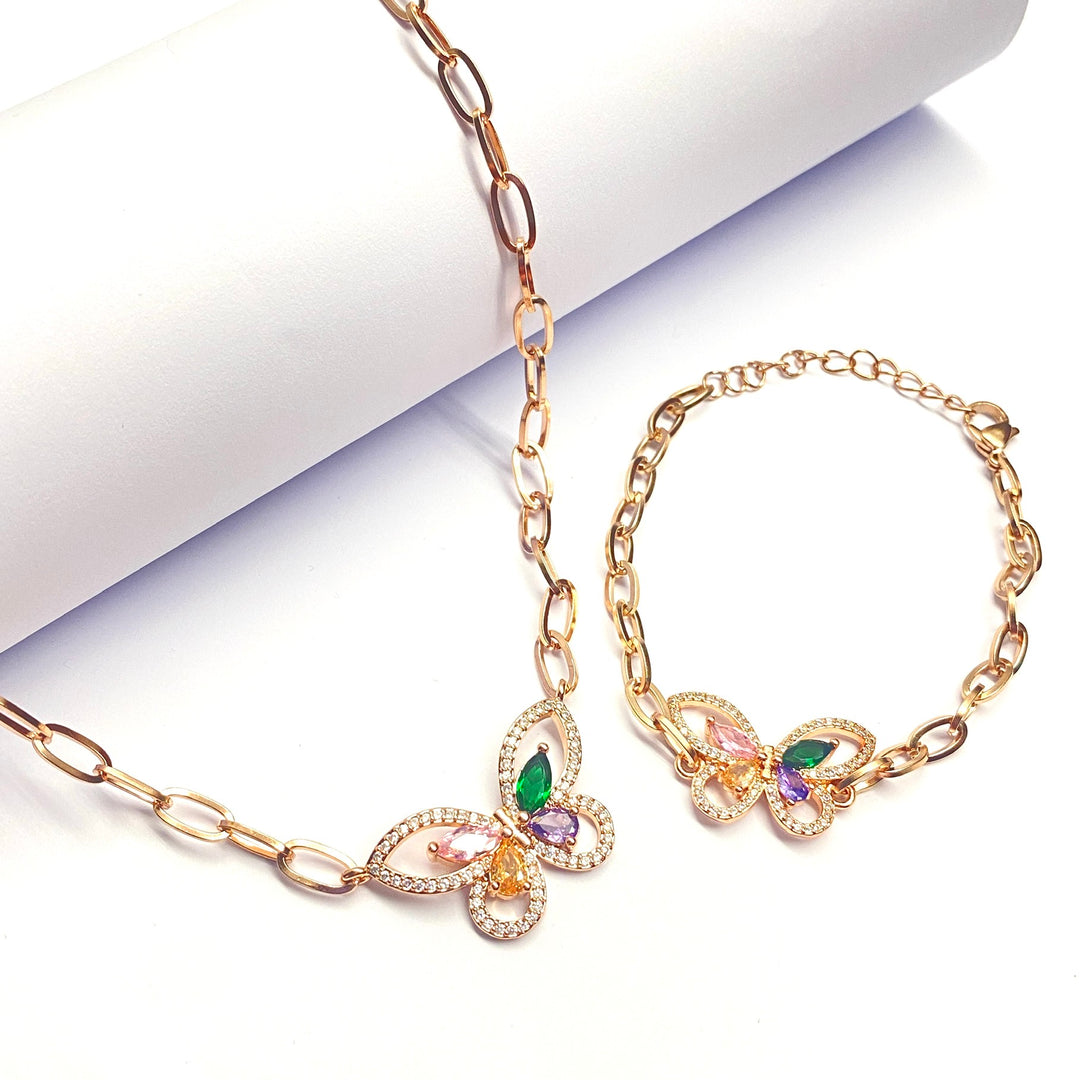 Collar y Pulsera Mariposa 🦋 Oro Rosa