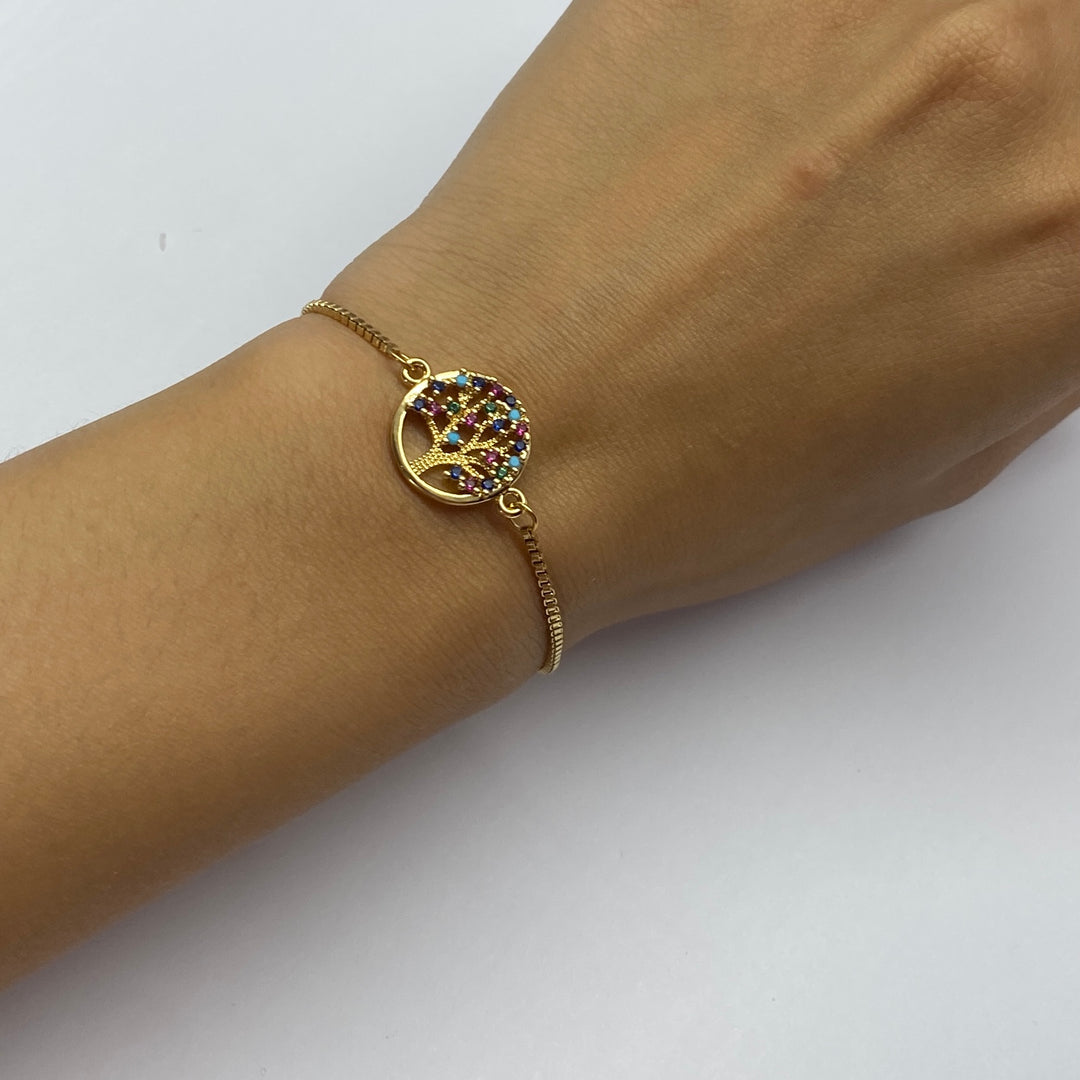 Pulsera Acero 🌳 Árbol Dorado