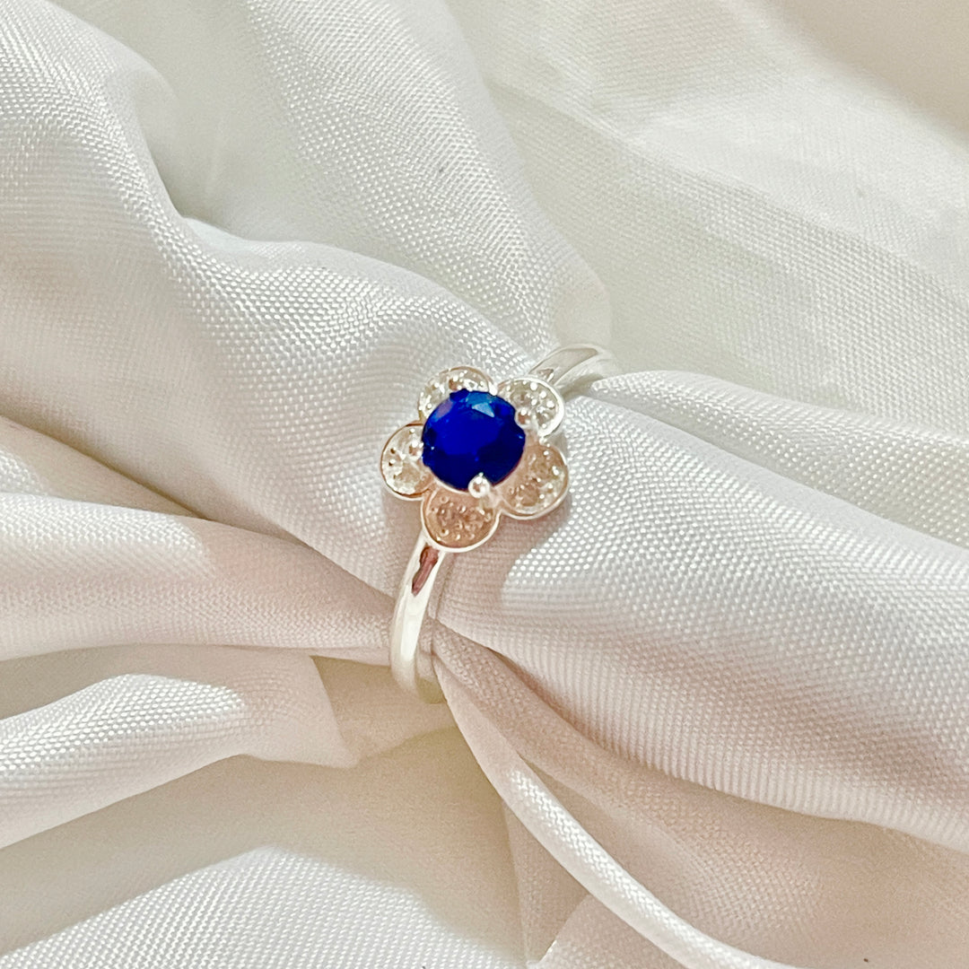 Anillo Plata Promesa Flor Azul Brillante 🔹💙