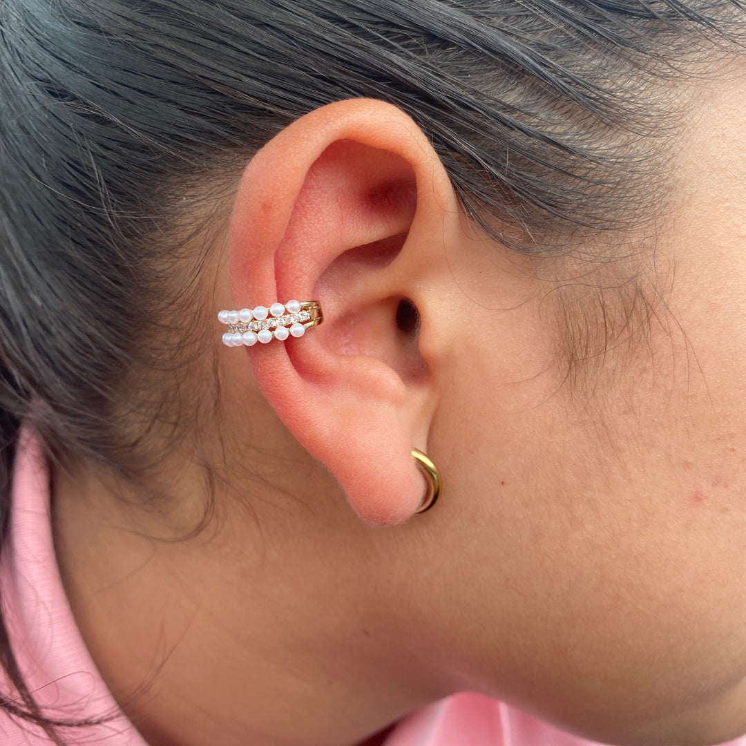 Ear Cuff con Perlas Blancas | Plata 925