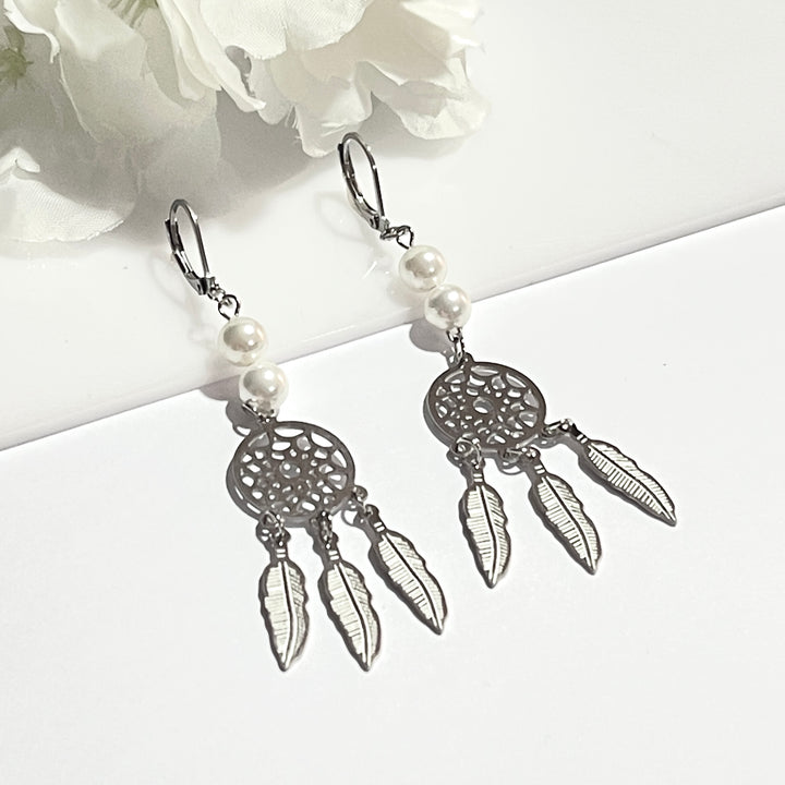 Aretes de Acero Largo Pluma 🪶| Nicola Joyería 