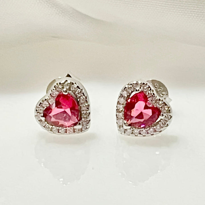 Aretes Plata Corazón Rojo Amor 8MM