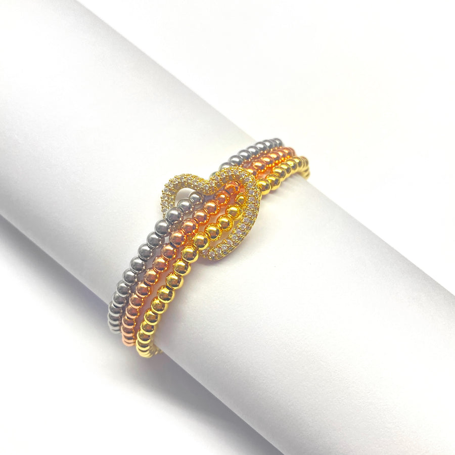 Pulsera Acero 💛 Corazón Dorado Triple