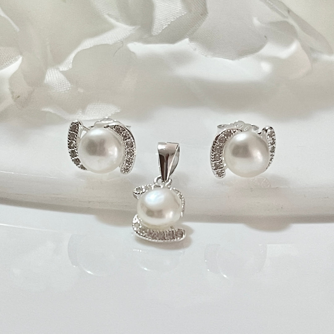 Juego Plata Perlas Bordes 💋 | Nicola Joyería 