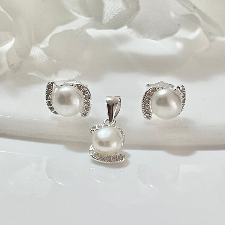 Juego Plata Perlas Bordes 💋 | Nicola Joyería 