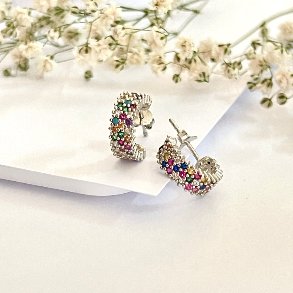 Aretes de Plata Multicolor 12MM | Plata 925