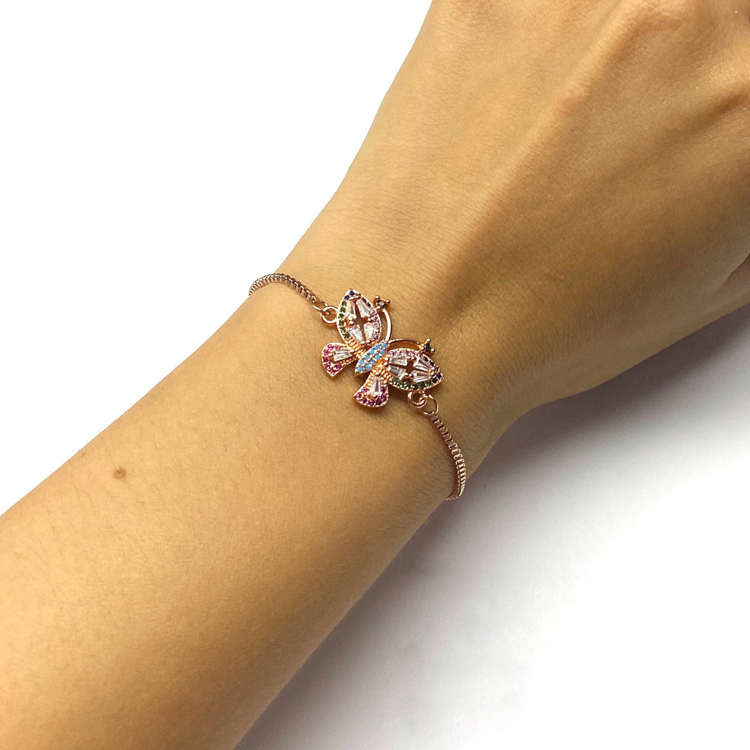 Pulsera Acero 🦋 Mariposa Multicolor Oro Rosa