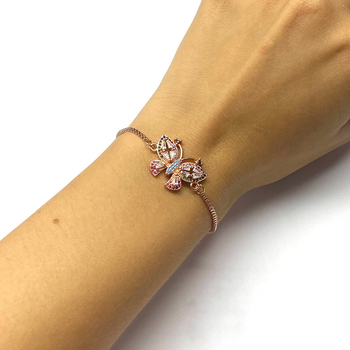 Pulsera Acero 🦋 Mariposa Multicolor Oro Rosa