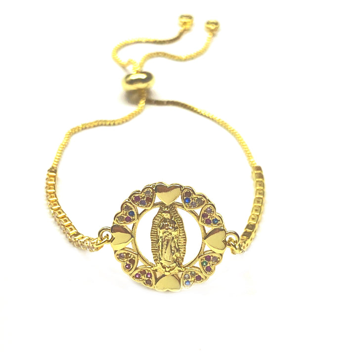 Pulsera Acero Virgen Corazón Dorado