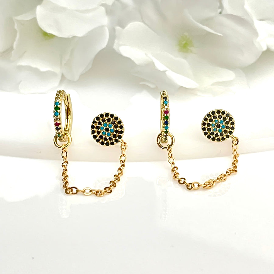 Huggies de Acero 🔵círculo Azul con celeste | Nicola Joyeria 