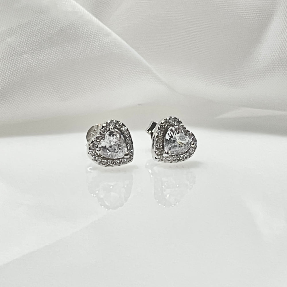 Aretes Plata Corazón Blanco 8MM | Nicola Joyeria 