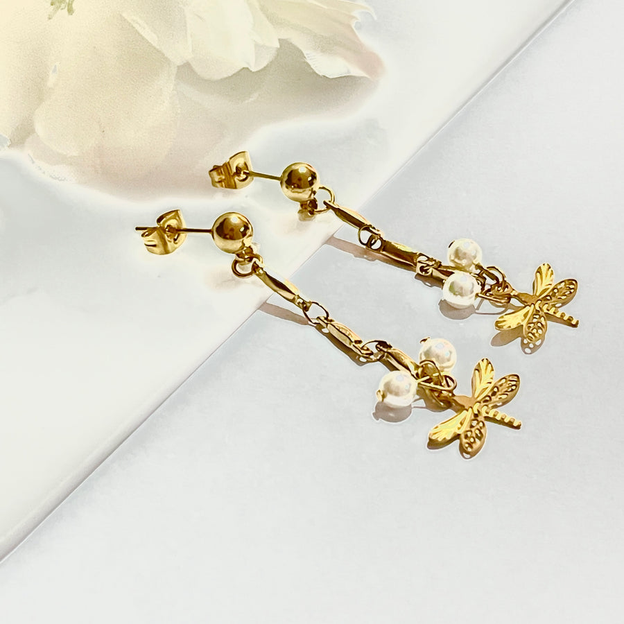 Aretes de Acero Largo Libélula ❤️⚪️| Nicola Joyería 