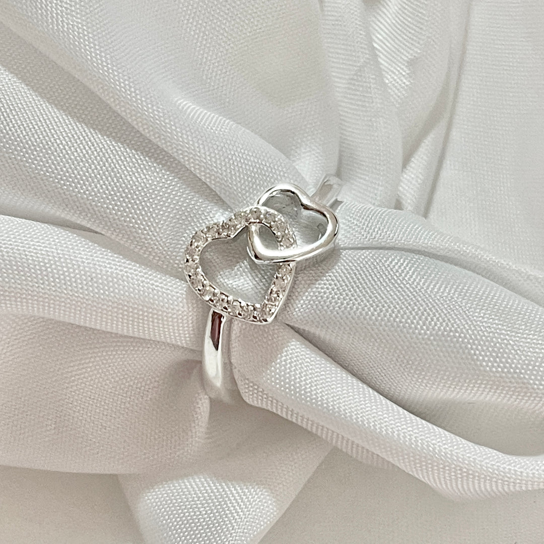 Anillo Plata Promesa Corazón Entrelazados Brillante  ❤️ | Nicola Joyería 