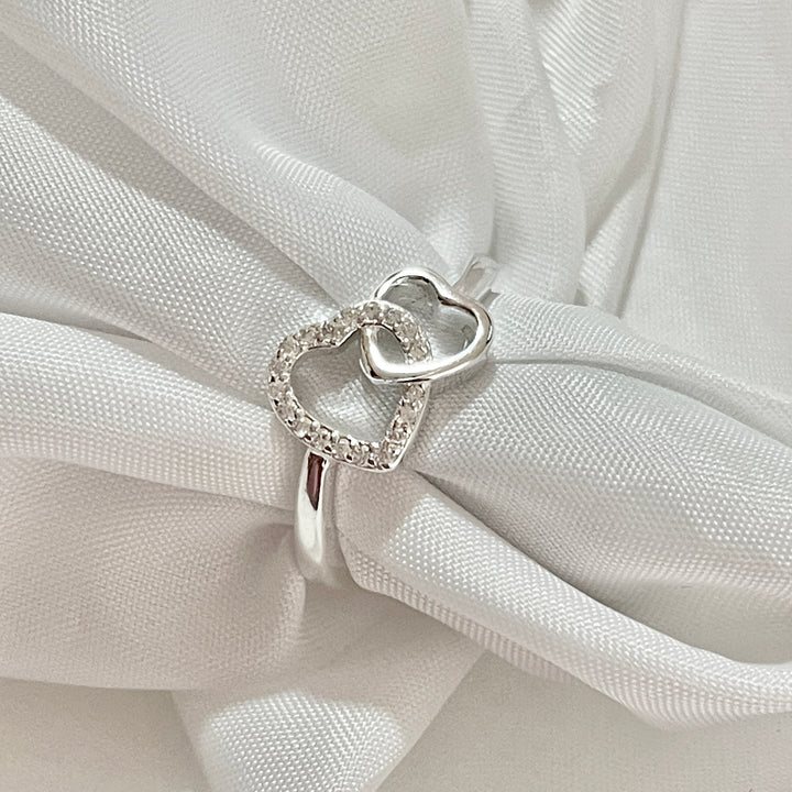 Anillo Plata Promesa Corazón Entrelazados Brillante  ❤️ | Nicola Joyería 