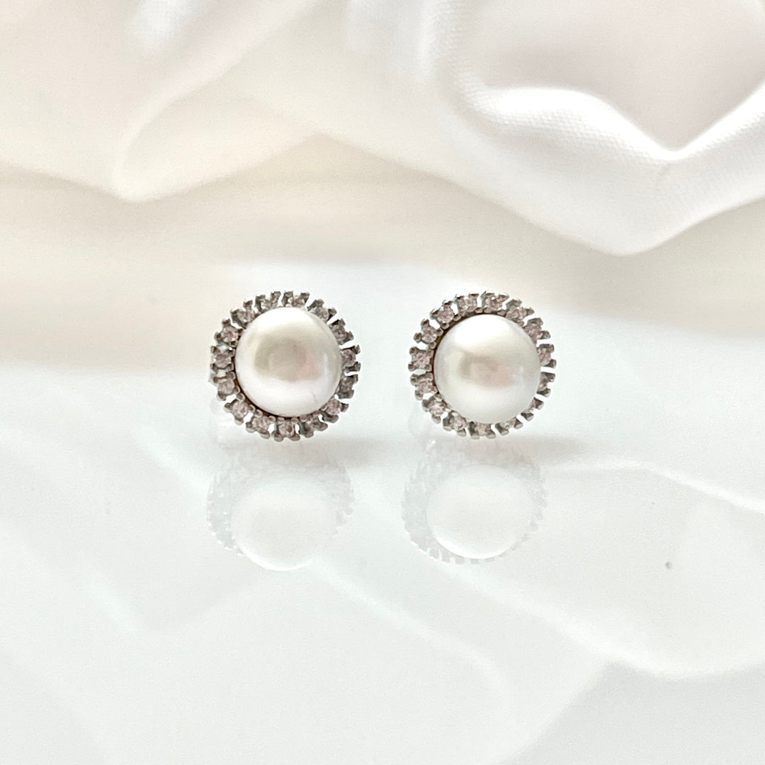 Aretes Plata Perla Picos 9MM
