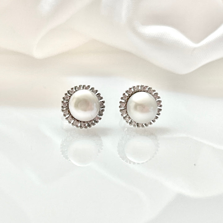 Aretes Plata Perla Picos 9MM