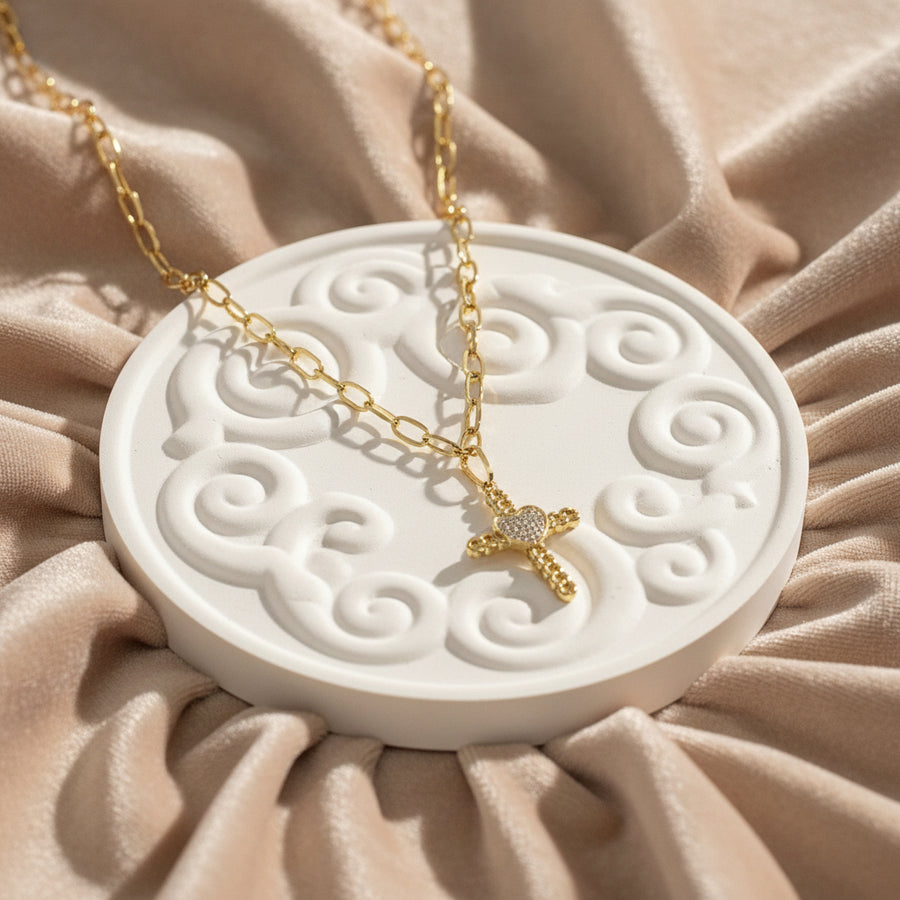 Gargantilla de Acero Cruz Corazón ✝️♥️ | Nicola Joyería 