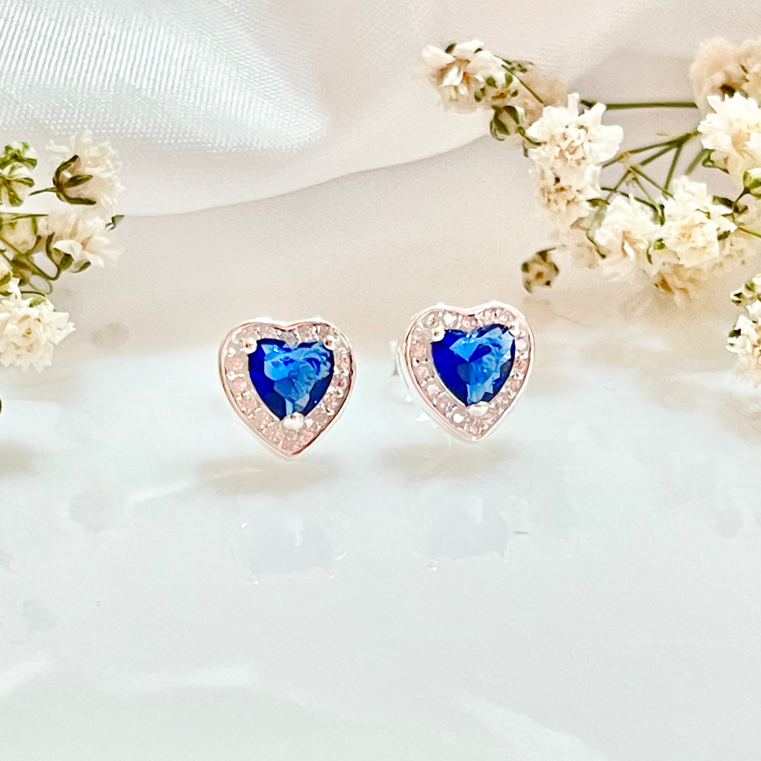 Aretes de Plata Corazones de Circonita Azul | Plata 925
