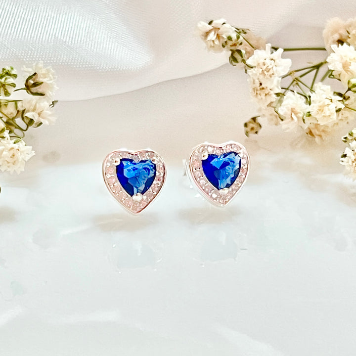Aretes de Plata Corazones de Circonita Azul | Plata 925