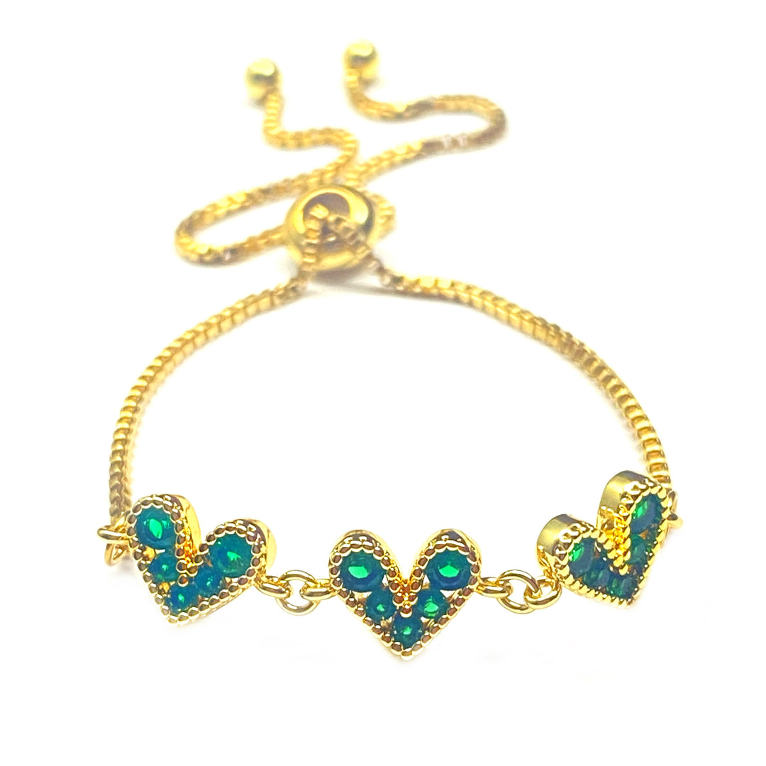 Pulsera Acero 💚 Corazón Dorado Verde
