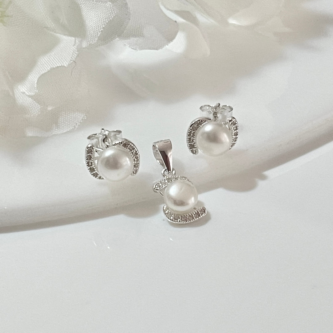 Juego Plata Perlas Bordes 💋