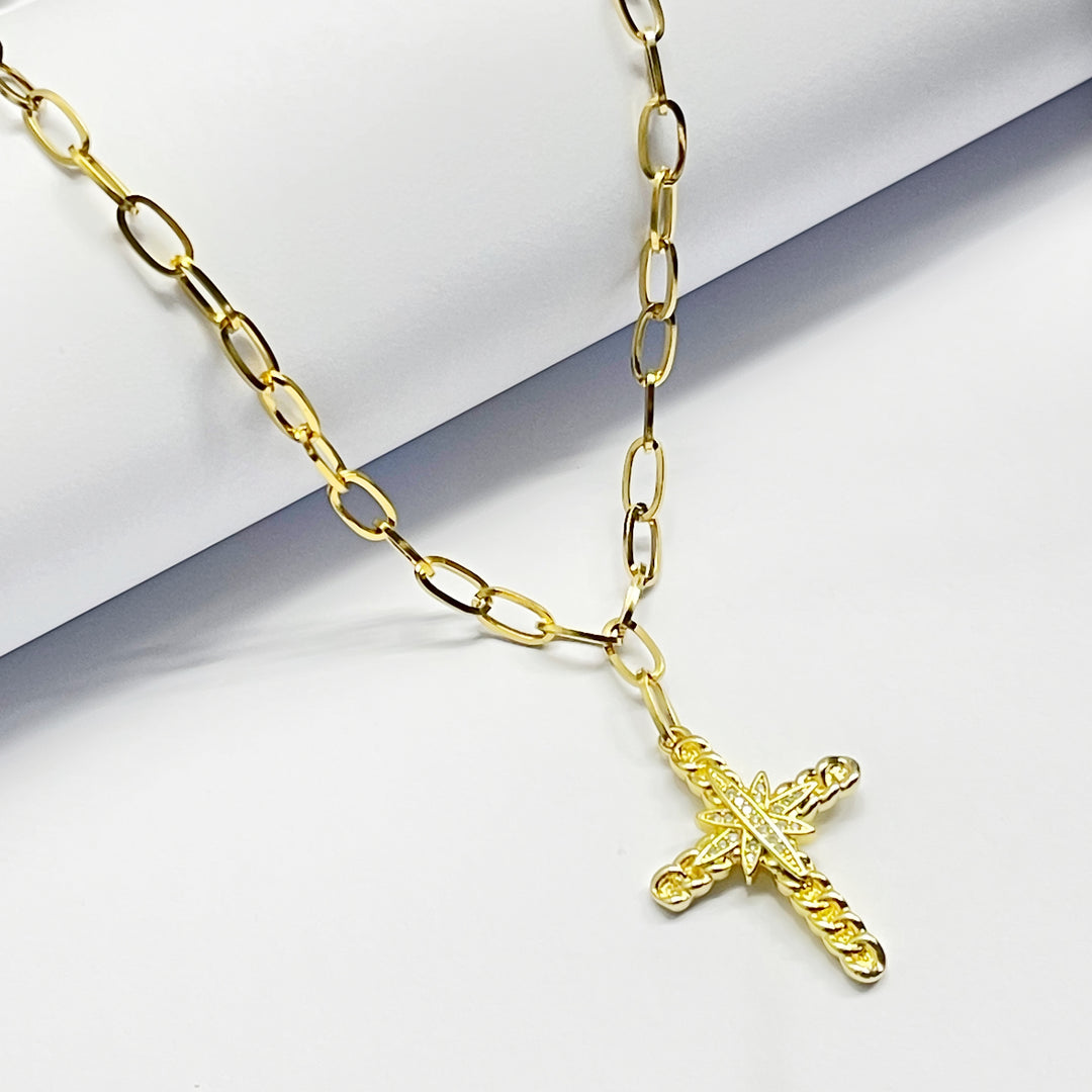 Gargantilla de Acero Cruz Estrella 🌟| Nicola Joyería 