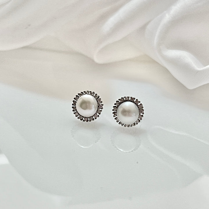 Aretes Plata Perla Picos 9MM | Nicola Joyería 
