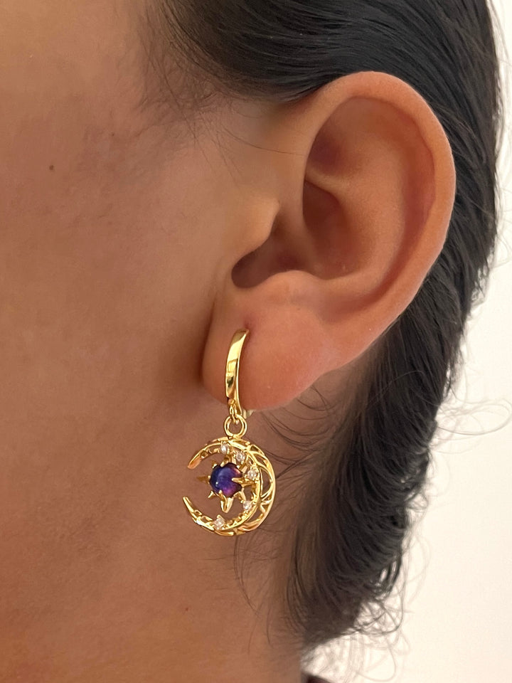 Huggies de Acero 🌙🟣Luna círculo Morado | Nicola Joyería 