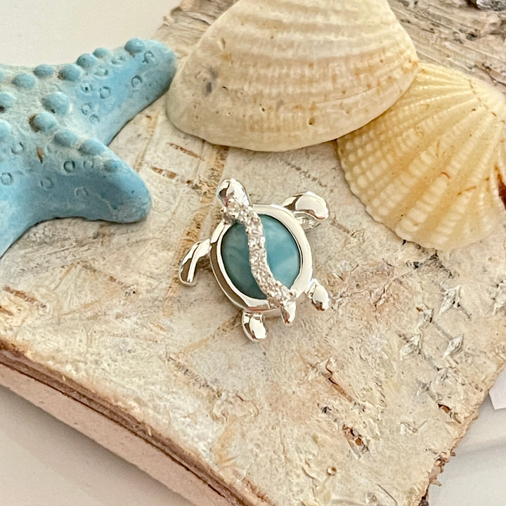 🐢 Tortuga con Larimar CZ de Plata 925 | Nicola Joyería CR
