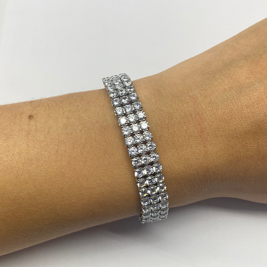 Pulsera Acero Circonias Tres Filas