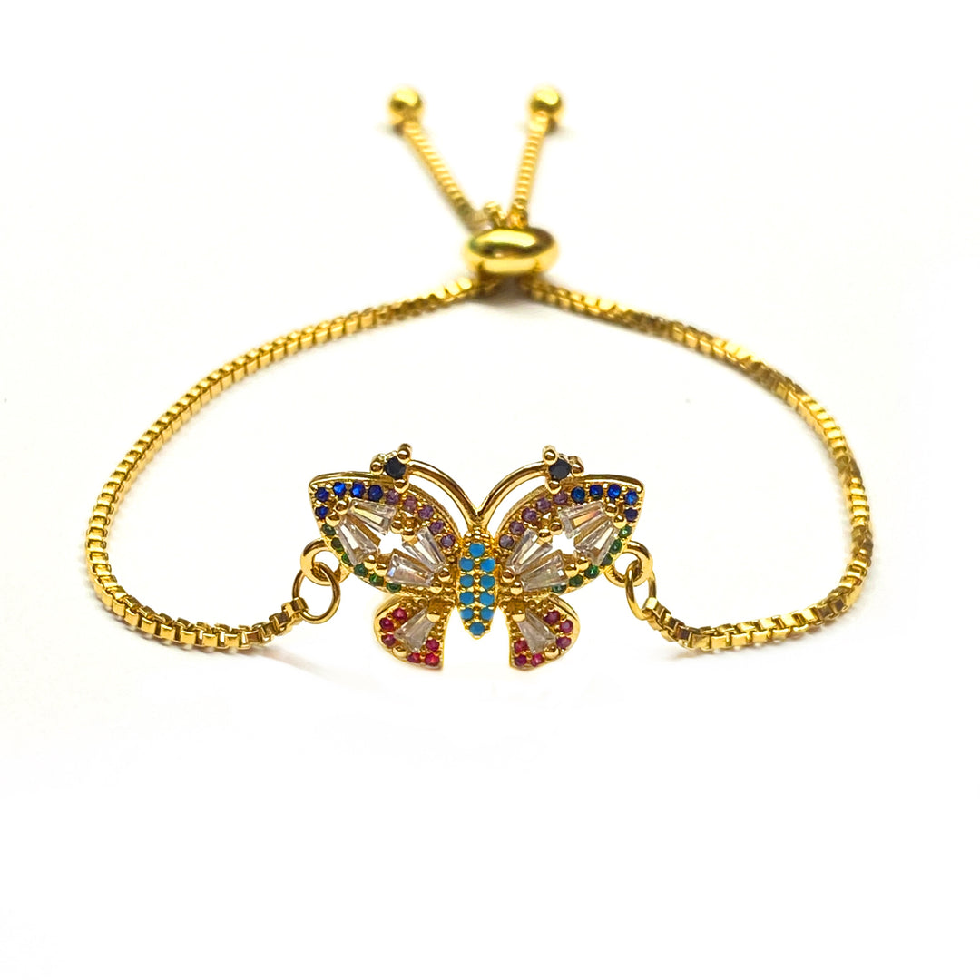 Pulsera Acero 🦋 Mariposa Multicolor Dorada