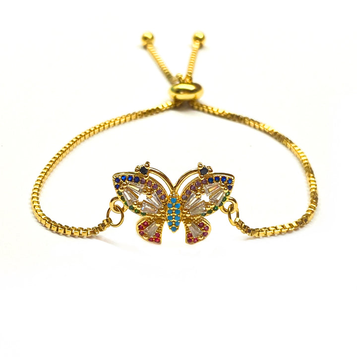 Pulsera Acero 🦋 Mariposa Multicolor Dorada