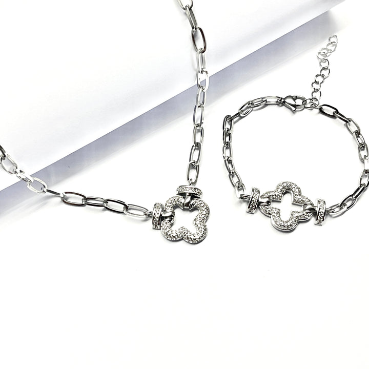 Collar y Pulsera Trébol 🍀 Plateado