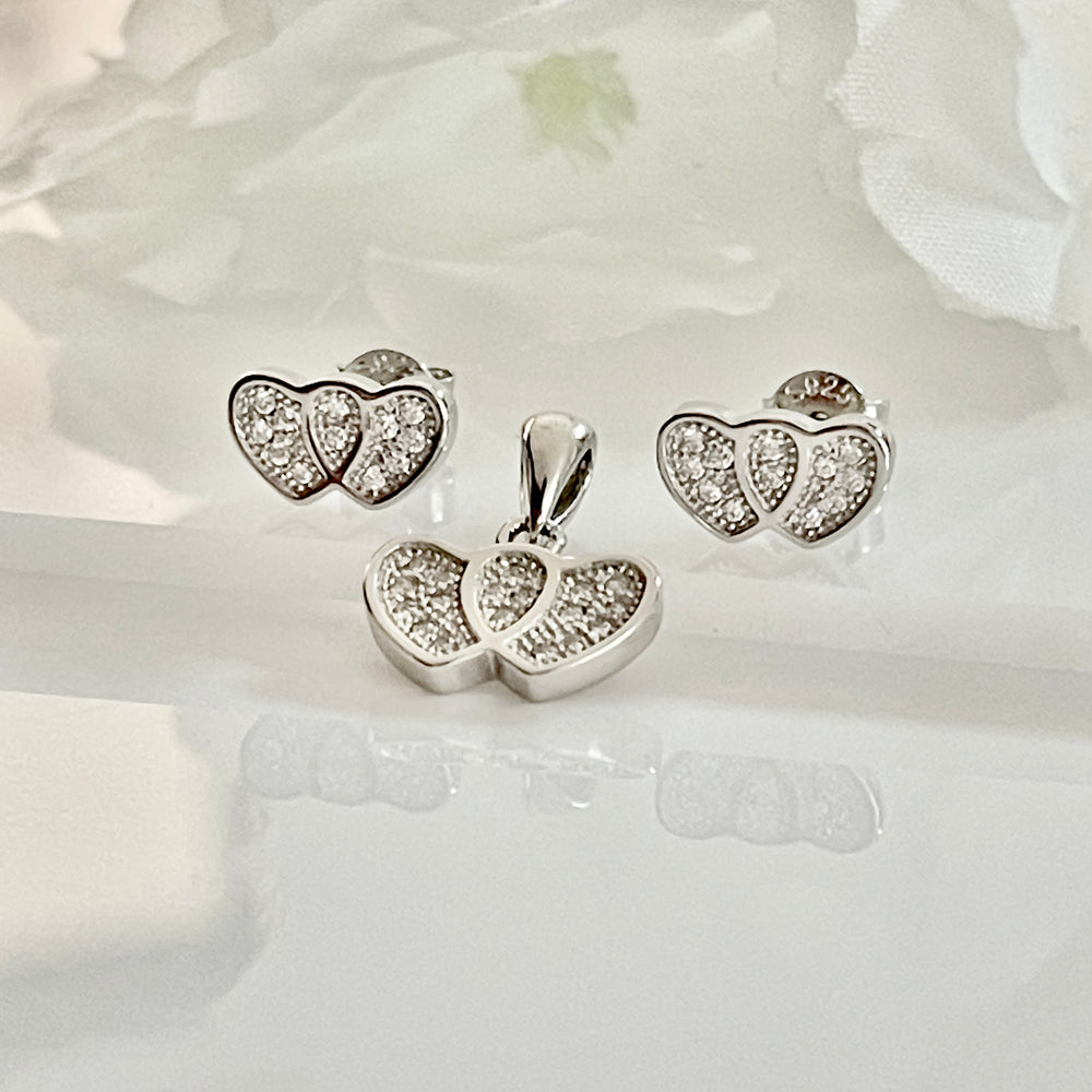 Juego Plata ❤️‍🔥Corazón  Doble| Nicola Joyería 