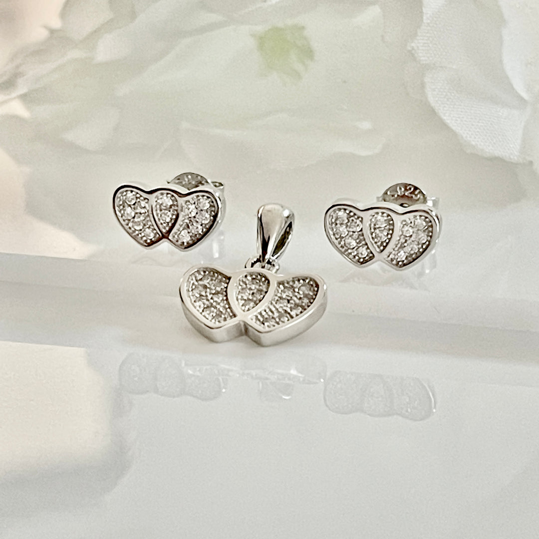 Juego Plata ❤️‍🔥Corazón  Doble| Nicola Joyería 
