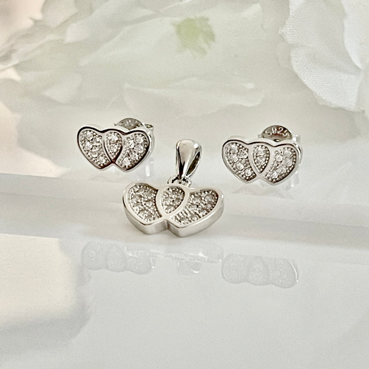 Juego Plata ❤️‍🔥Corazón  Doble| Nicola Joyería 