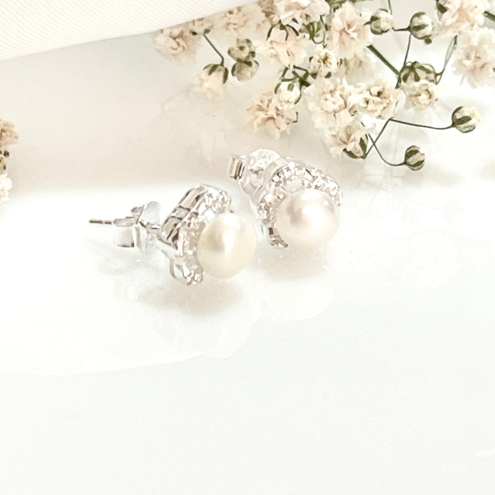 Aretes de Plata Con Perlas Cultivadas 8MM | Nicola Joyería