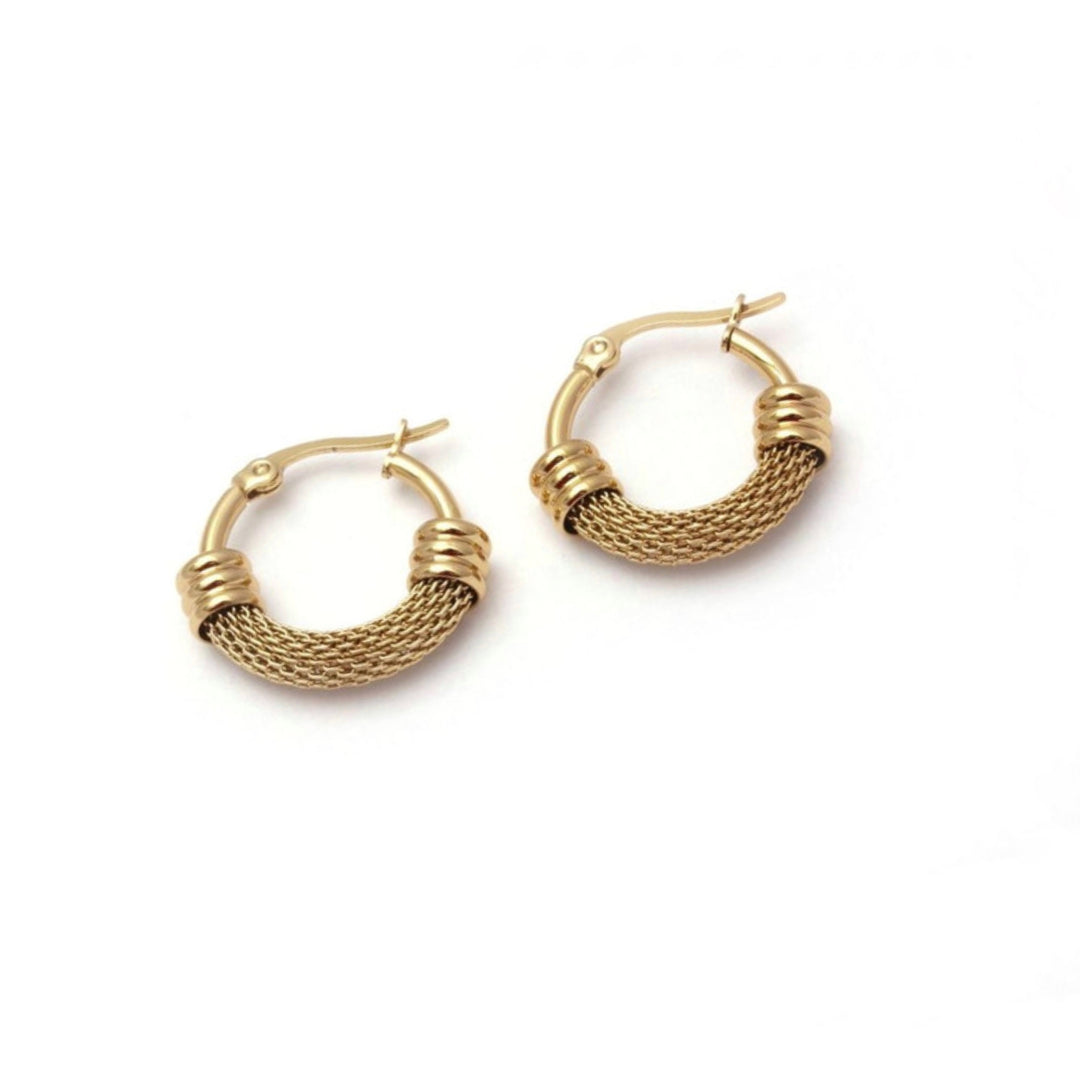 Argollas Acero Malla Dorada