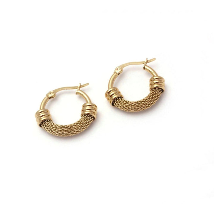Argollas Acero Malla Dorada